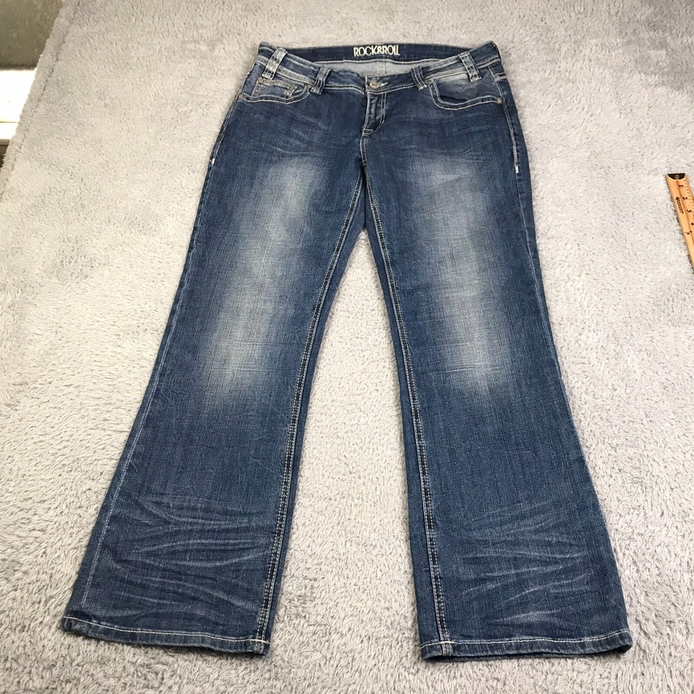 Rock & Roll Cowgirl Riding Jeans Womens 31 (34x29) Low Rise Boot Western Flare